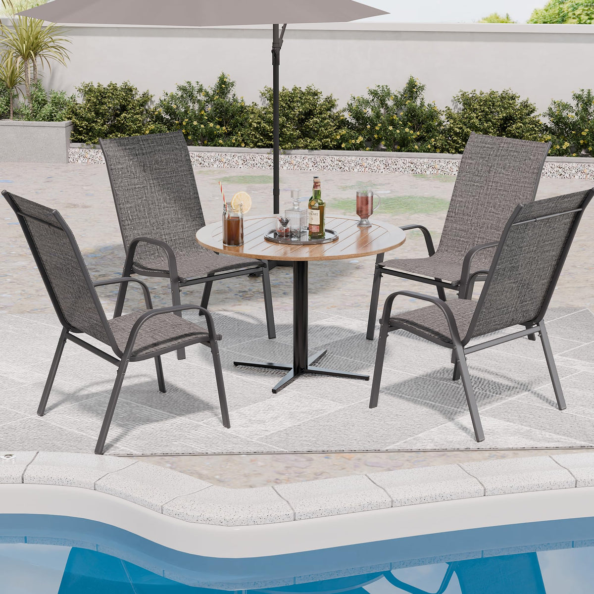 Dark Grey Metal Patio Chairs Set of 4 U79698