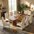 78" Walnut Dining Table Set with White Leather Chairs for 8 Y886