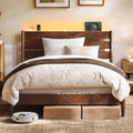 Full Wood Platform Bed with Headboard Storage Shelf J544