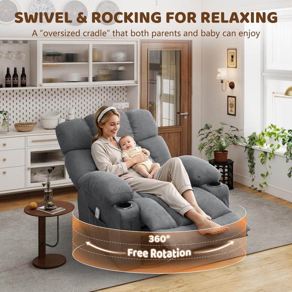 Oversized Grey Swivel Massage Recliner Chair W955483