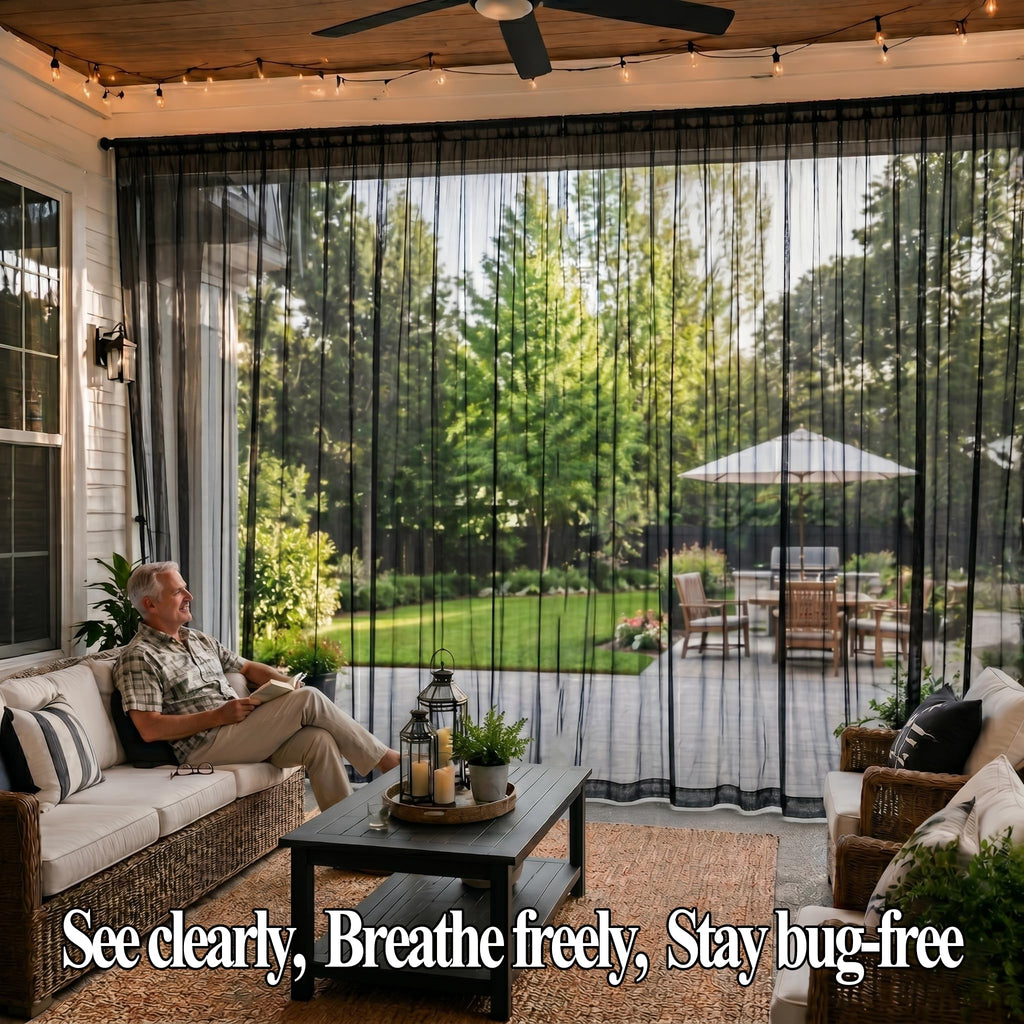 Black Mesh Mosquito Netting Curtains, 2 Panels M248