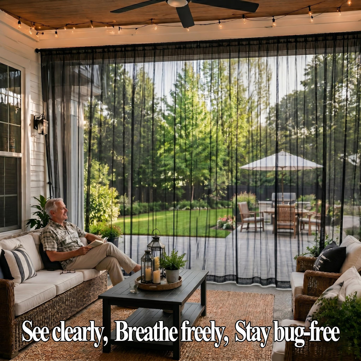 Black Mesh Mosquito Netting Curtains, 2 Panels M248