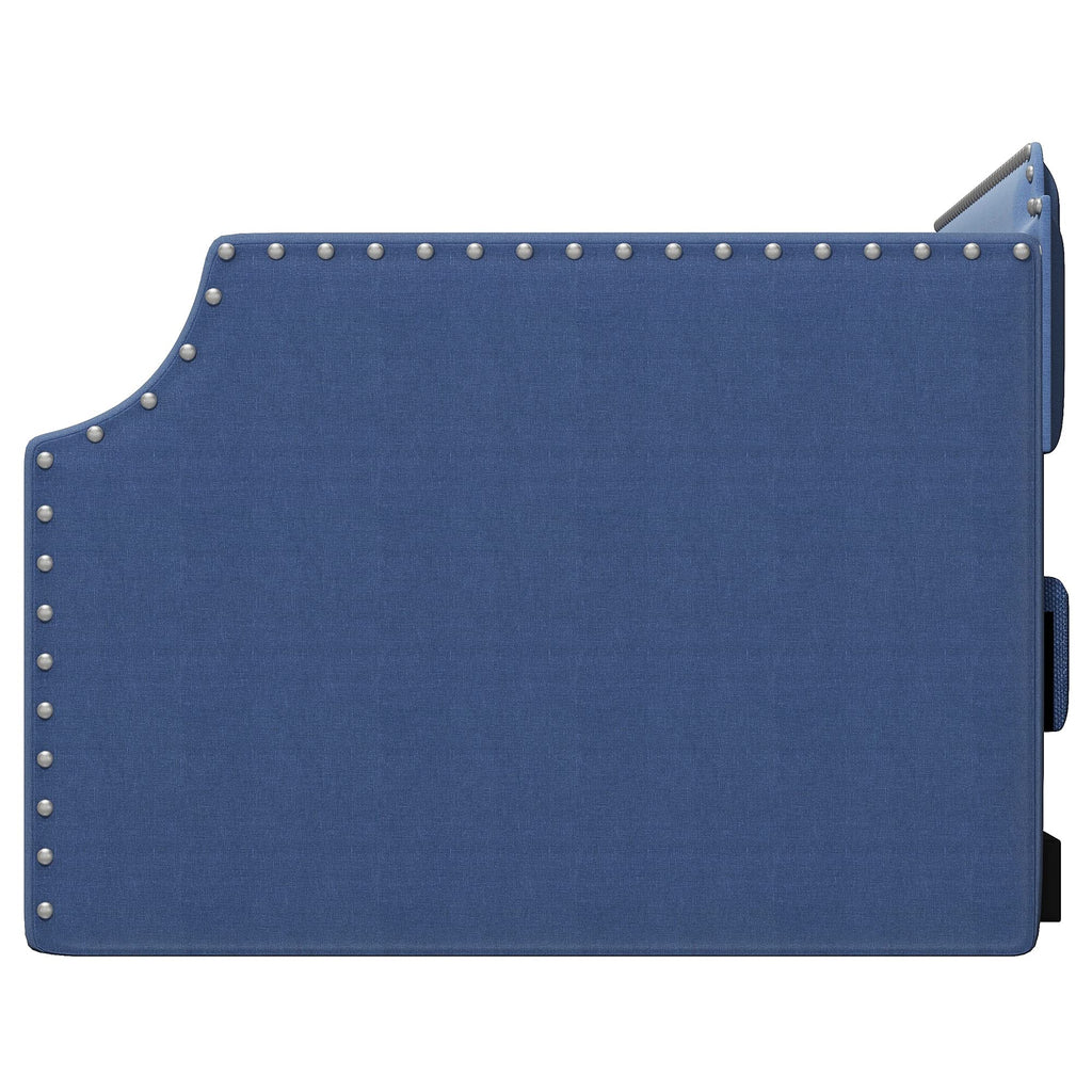 Blue Linen Upholstered Daybed with Trundle Twin Size R4261