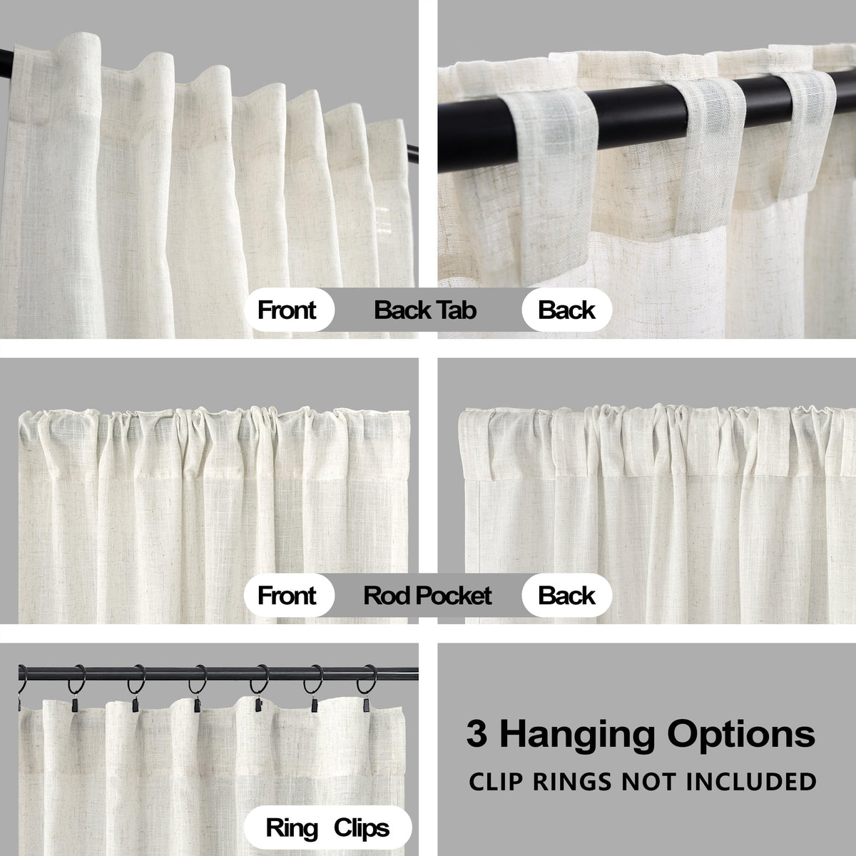 72 Inch Wide Linen Sheer Curtains, 84 Inch Long, 2 Panels Set F362765