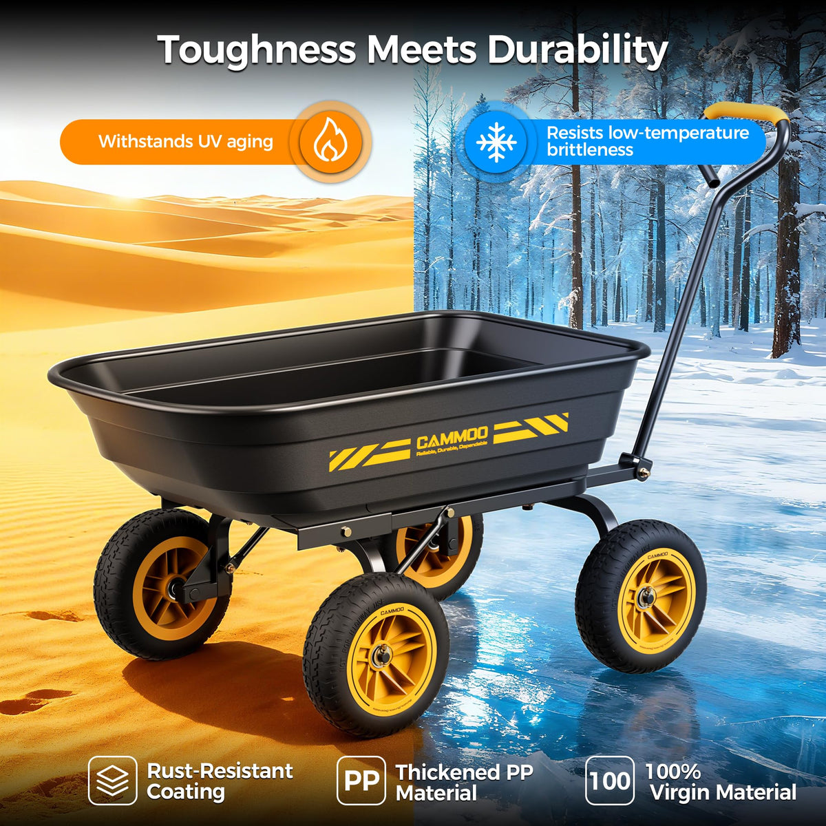 10-in No-Flat Tires 600lb Garden Dump Cart 4 Cu.Ft Wheelbarrow Black S67263