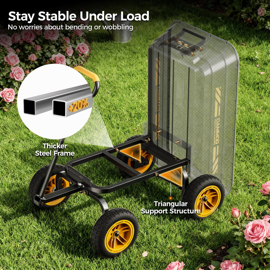 10-in No-Flat Tires 600lb Garden Dump Cart 4 Cu.Ft Wheelbarrow Black S67263