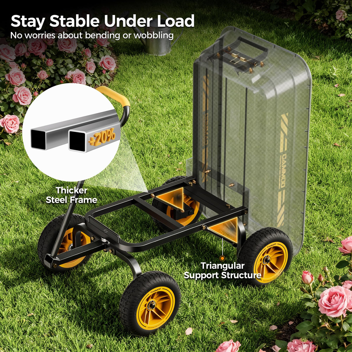 10-in No-Flat Tires 600lb Garden Dump Cart 4 Cu.Ft Wheelbarrow Black S67263