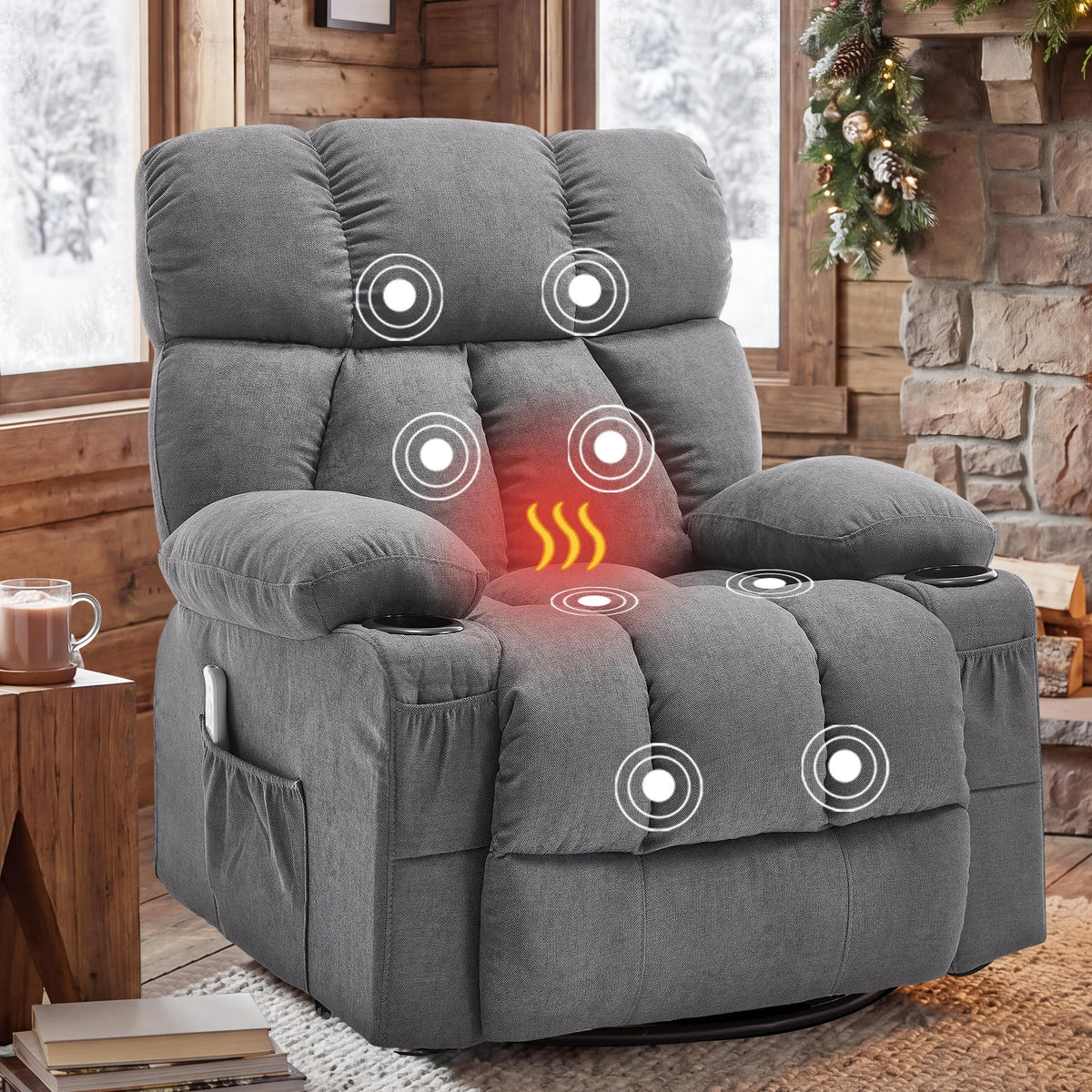 Oversized Grey Swivel Massage Recliner Chair W955483