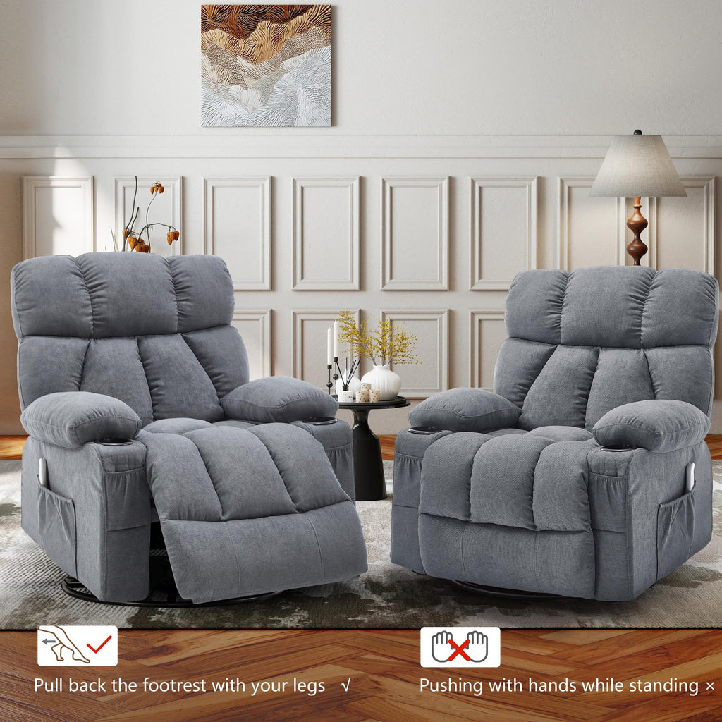 Oversized Grey Swivel Massage Recliner Chair W955483