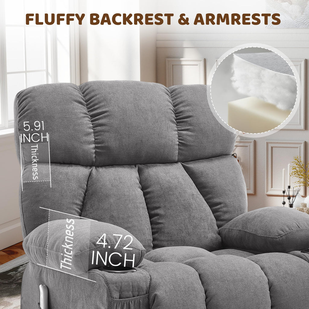 Oversized Grey Swivel Massage Recliner Chair W955483